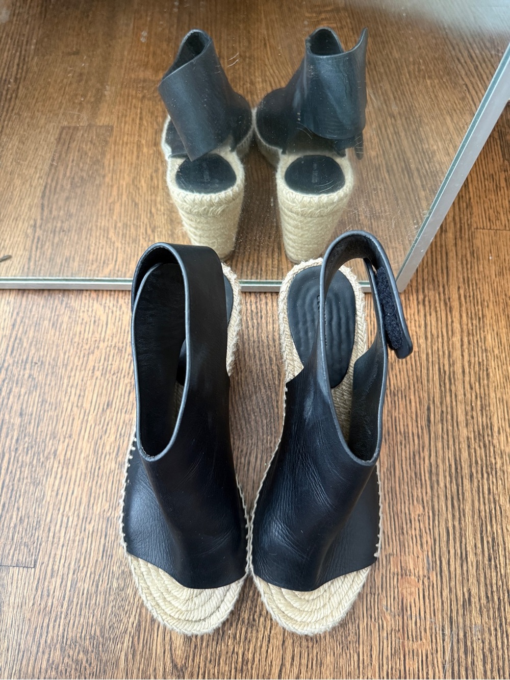 CELINE Black Leather Espadrille Wedge Sandals sz 38